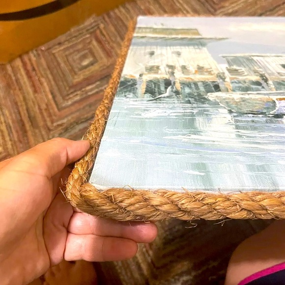 vintage oil painting On Canvas Rope Frame “ Boats In the Dock” 20”X25”picture - Picture 5 of 7